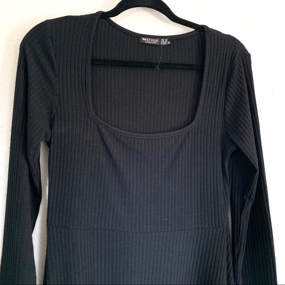 Nasty Gal black ribbed long sleeve mini dress 10 - Picture 2 of 8